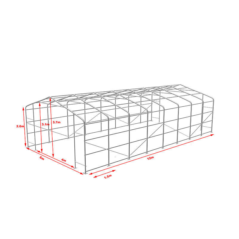 6X12 2.6m Yan Yükseklik Yüksek Sıcaklığa Dayanıklı Endüstriyel Depo Depolama Çadırları