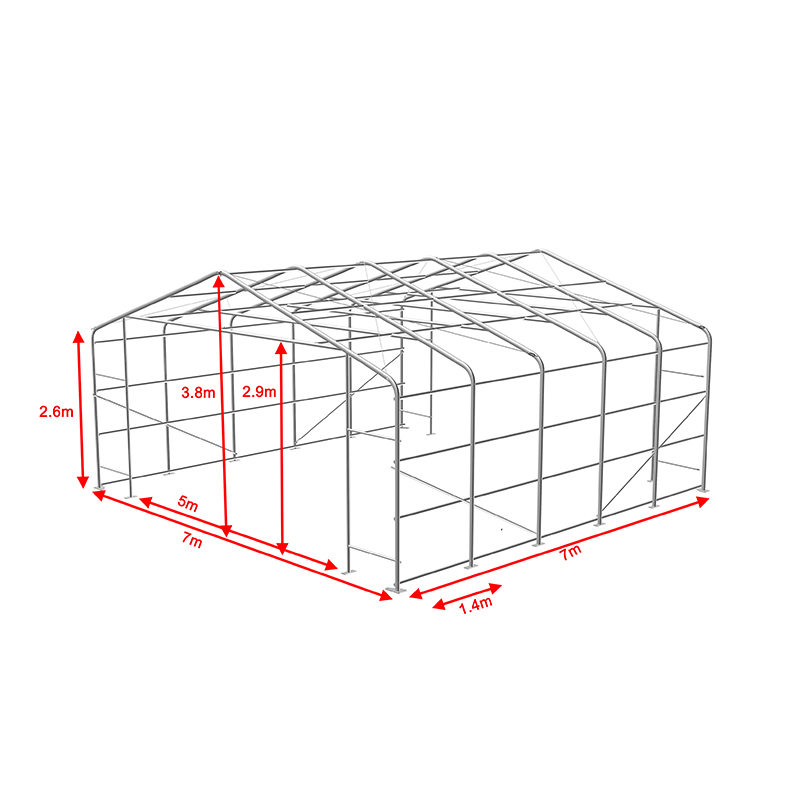 7x7 2.6m Yan Yükseklik Endüstriyel ve Ticari Depo Gölge Çadırı Taşınabilir Çadır Salonu
